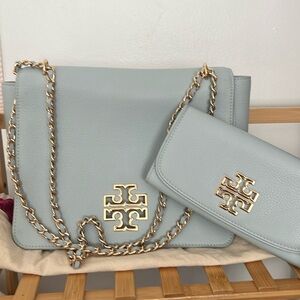 Tory Burch Blue Britten Convertible Bag & Matching wallet